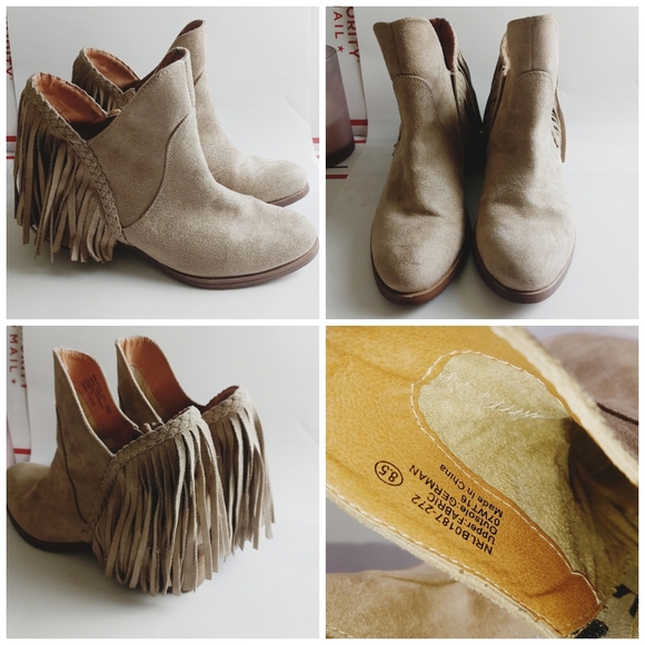Not Rated Shoes - NOT RATED BUCKLE CREAM FRINGE ANKLE BOOTIES SZ 8.5